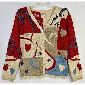 VTG Coldwater Creek Flight Of Heart Cardigan Sweater Sz S Cottagecore Grandma